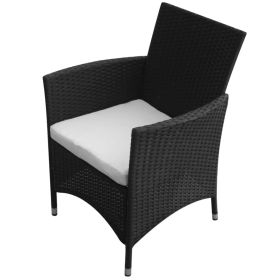 vidaXL 9 Piece Patio Dining Set with Cushions Poly Rattan Black